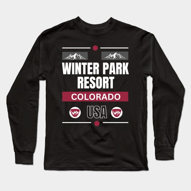 Winter Park Resort, Colorado. White text. Gift Ideas For The Ski Enthusiast. Long Sleeve T-Shirt by Papilio Art